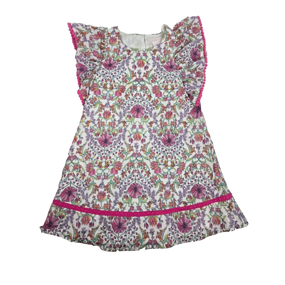 Shabby Chic Girls 4T Pink Floral Flutter Sleeves Dress Cotton Lined